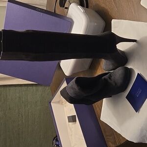 Stuart Weitzman Skyline Dark Grey Suede Heeled Boots